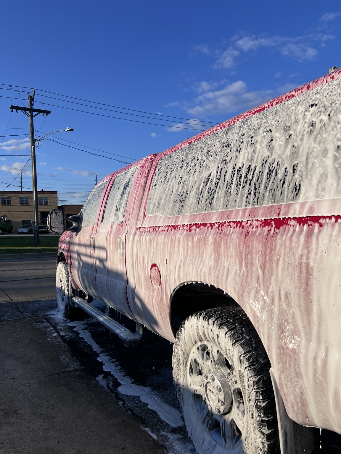 Truck covered in detailing foam